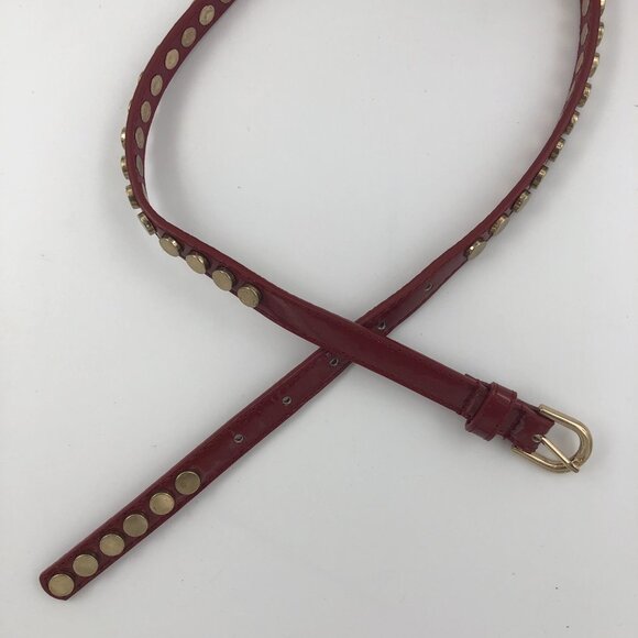 Red Patent Leather Belt with Gold Studs - Picture 4 of 8